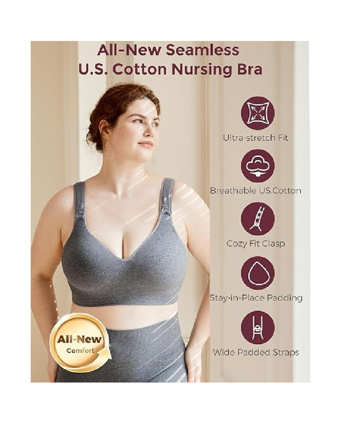 MOMCOZY MEDVILNINĖ MAITINIMO LIEMENĖLĖ DIDESNEI KRŪTINEI BUSTY, PILKA, XL - Image 2