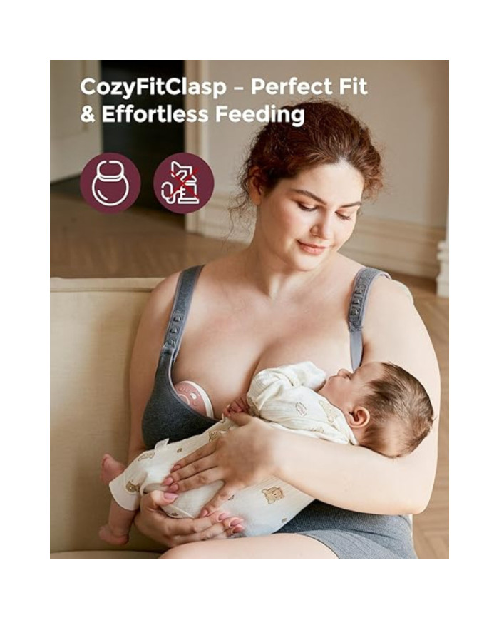 MOMCOZY MEDVILNINĖ MAITINIMO LIEMENĖLĖ DIDESNEI KRŪTINEI BUSTY, PILKA, XL - Image 3