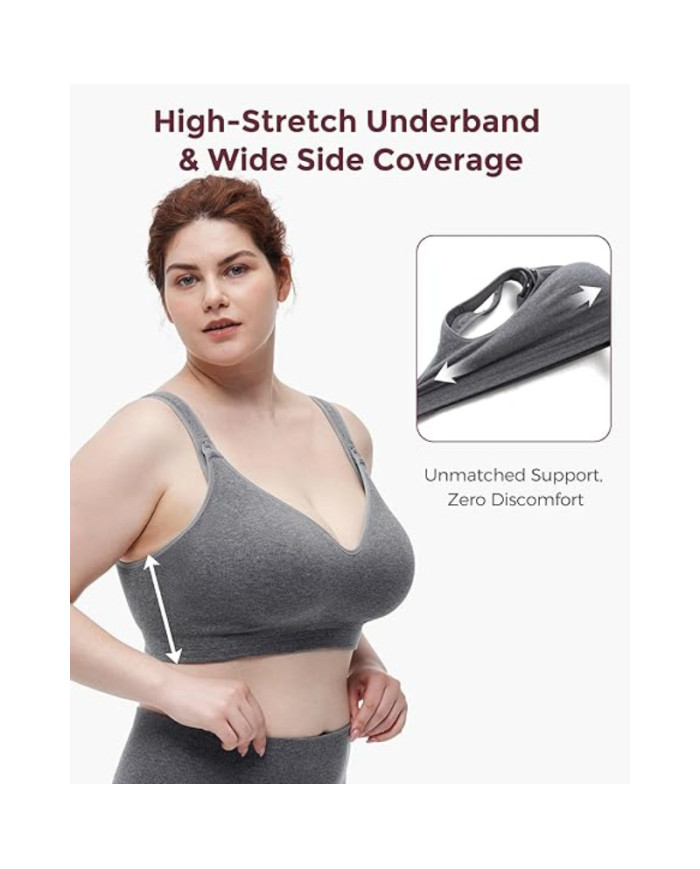MOMCOZY MEDVILNINĖ MAITINIMO LIEMENĖLĖ DIDESNEI KRŪTINEI BUSTY, PILKA, XL - Image 4