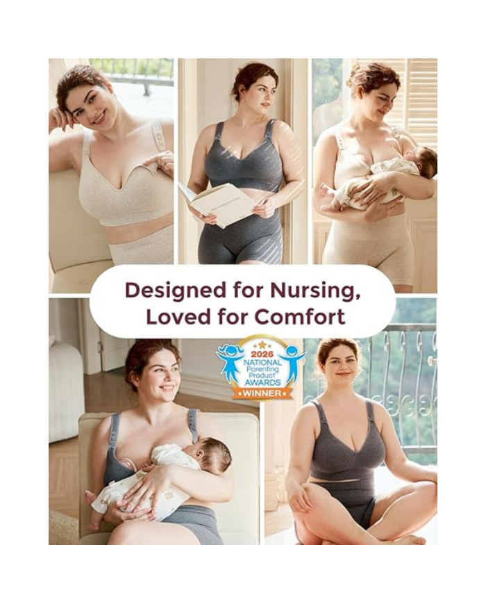 MOMCOZY MEDVILNINĖ MAITINIMO LIEMENĖLĖ DIDESNEI KRŪTINEI BUSTY, PILKA, XL - Image 5