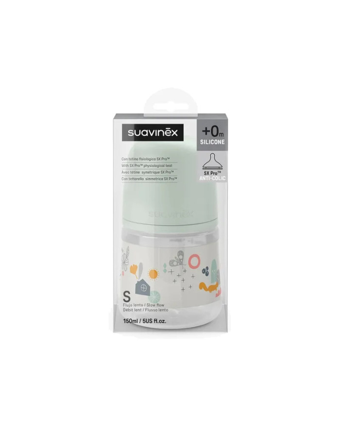 SUAVINEX ANTI-COLIC BUTELIUKAS SX PRO SU LĖTOS SROVĖS (S) FIZIOLOGINIU ŽINDUKU, 150 ML, NUO 0 MĖN., WALK GREEN - Image 3