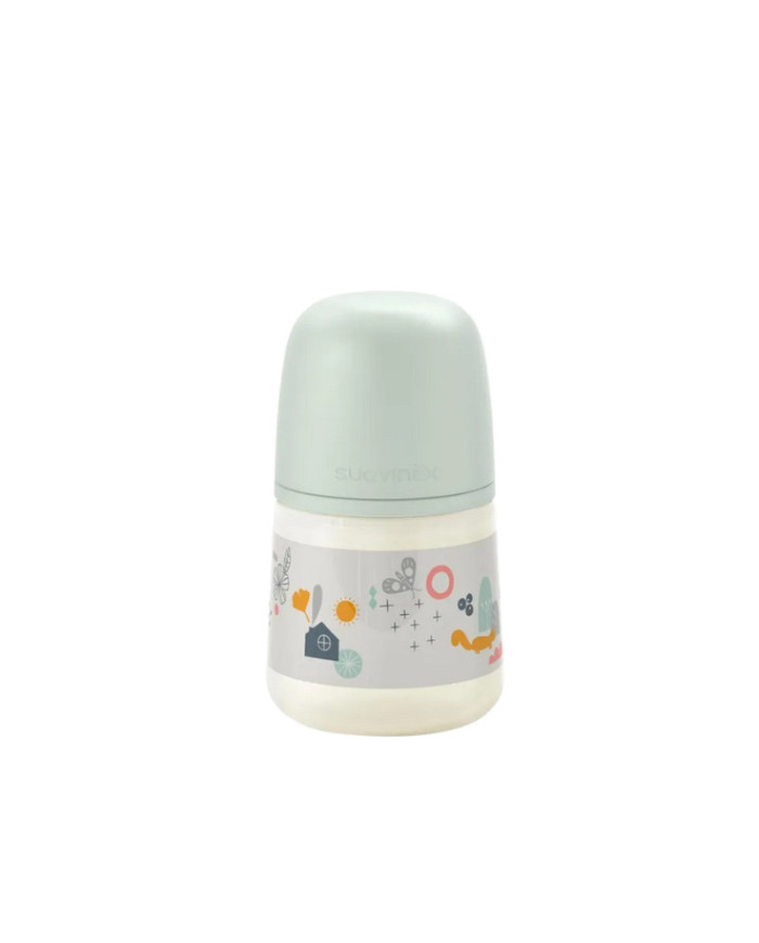 SUAVINEX ANTI-COLIC BUTELIUKAS SX PRO SU LĖTOS SROVĖS (S) FIZIOLOGINIU ŽINDUKU, 150 ML, NUO 0 MĖN., WALK GREEN