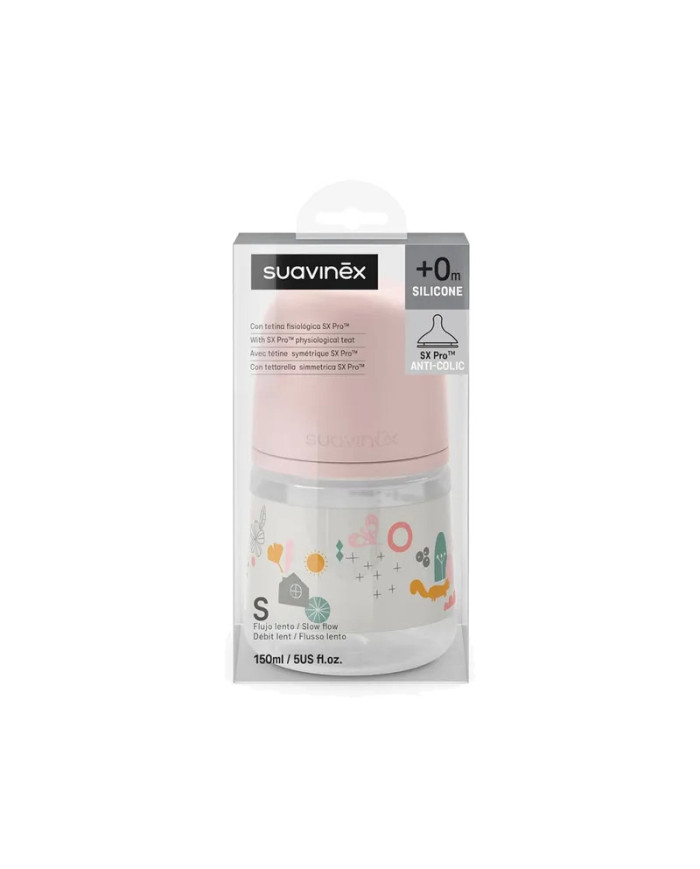 SUAVINEX ANTI-COLIC BUTELIUKAS SX PRO SU LĖTOS SROVĖS (S) FIZIOLOGINIU ŽINDUKU, 150 ML, NUO 0 MĖN., WALK PINK - Image 2
