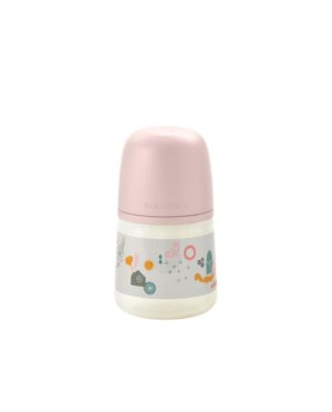 SUAVINEX ANTI-COLIC BUTELIUKAS SX PRO SU LĖTOS SROVĖS (S) FIZIOLOGINIU ŽINDUKU, 150 ML, NUO 0 MĖN., WALK PINK