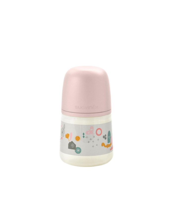 SUAVINEX ANTI-COLIC BUTELIUKAS SX PRO SU LĖTOS SROVĖS (S) FIZIOLOGINIU ŽINDUKU, 150 ML, NUO 0 MĖN., WALK PINK