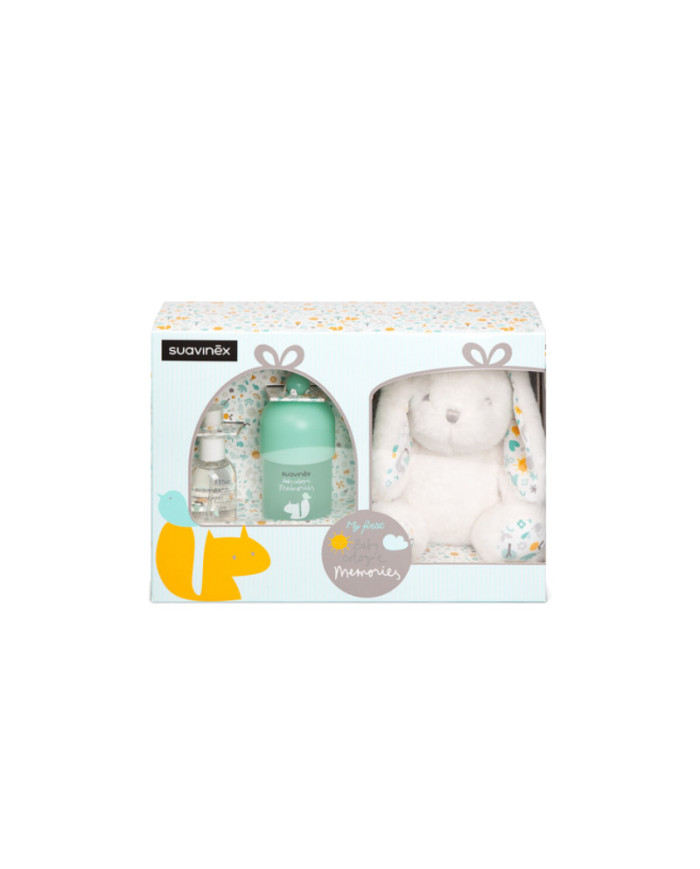 SUAVINEX BABY COLOGNE DOVANŲ RINKINYS MEMORIES: KVAPUSIS VANDUO KŪDIKIAMS 100 ML IR 50 ML, PLIUŠINIS ZUIKUTIS