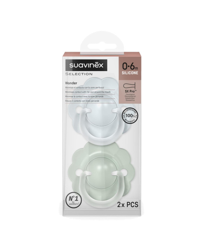 SUAVINEX FIZIOLOGINIS ČIULPTUKAS SX PRO WONDER, 0-6 MĖN., SOFT BLUE/GREEN, 2 VNT. - Image 2