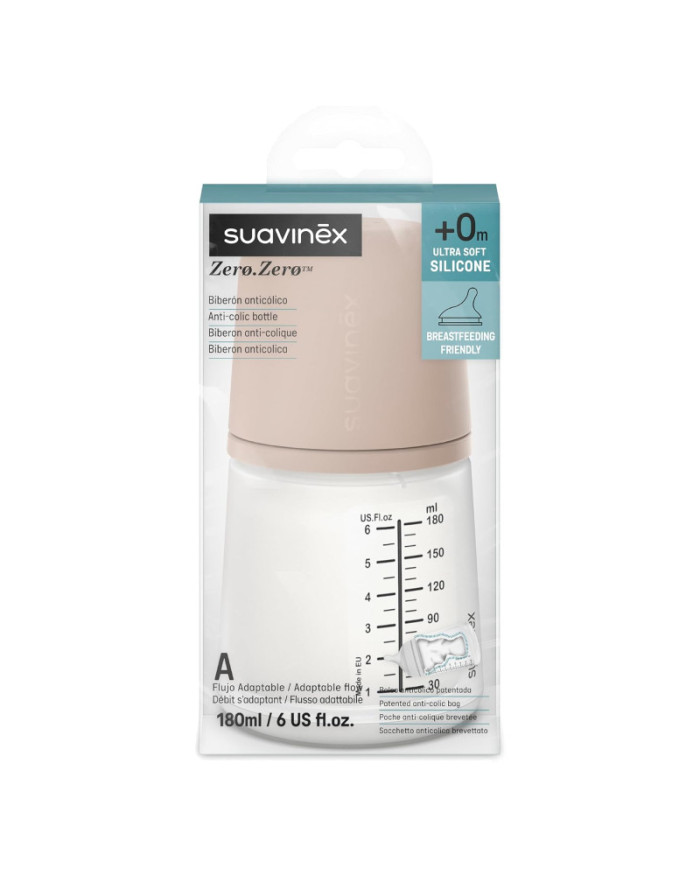 SUAVINEX ZERO ZERO ANTI-COLIC BUTELIUKAS SU LĖTOS SROVĖS ŽINDUKU, 180ML, NUO +0 MĖN., MEDIUM - Image 2