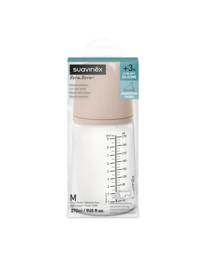 SUAVINEX ZERO ZERO ANTI-COLIC BUTELIUKAS SU VIDUTINĖS SROVĖS ŽINDUKU, 270 ML, NUO +3 MĖN., MEDIUM - Image 2