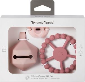 TOMMEE TIPPEE silikoninis čiulptukas su čiulptuko dėklu ir kramtuku, pink, 433609