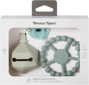 TOMMEE TIPPEE silikoninis čiulptukas su čiulptuko dėklu ir kramtuku, green, 433610