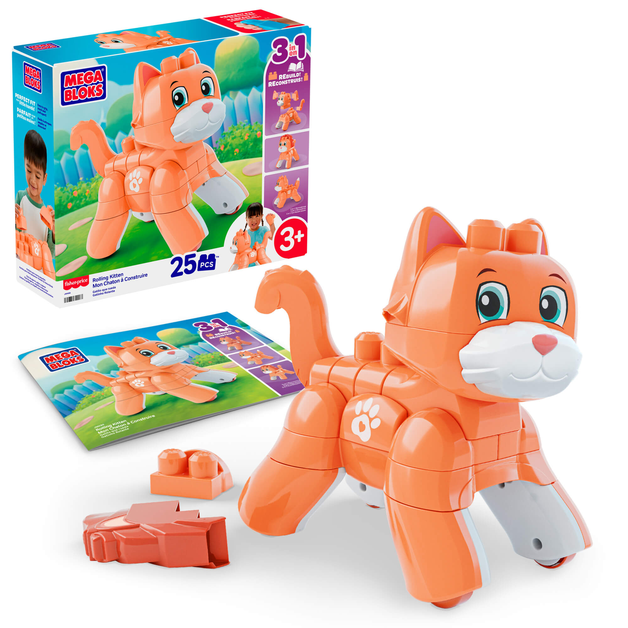 MEGA BLOKS ROLLING KITTEN 3 in 1 kačiuko konstruktorius (JMK86)