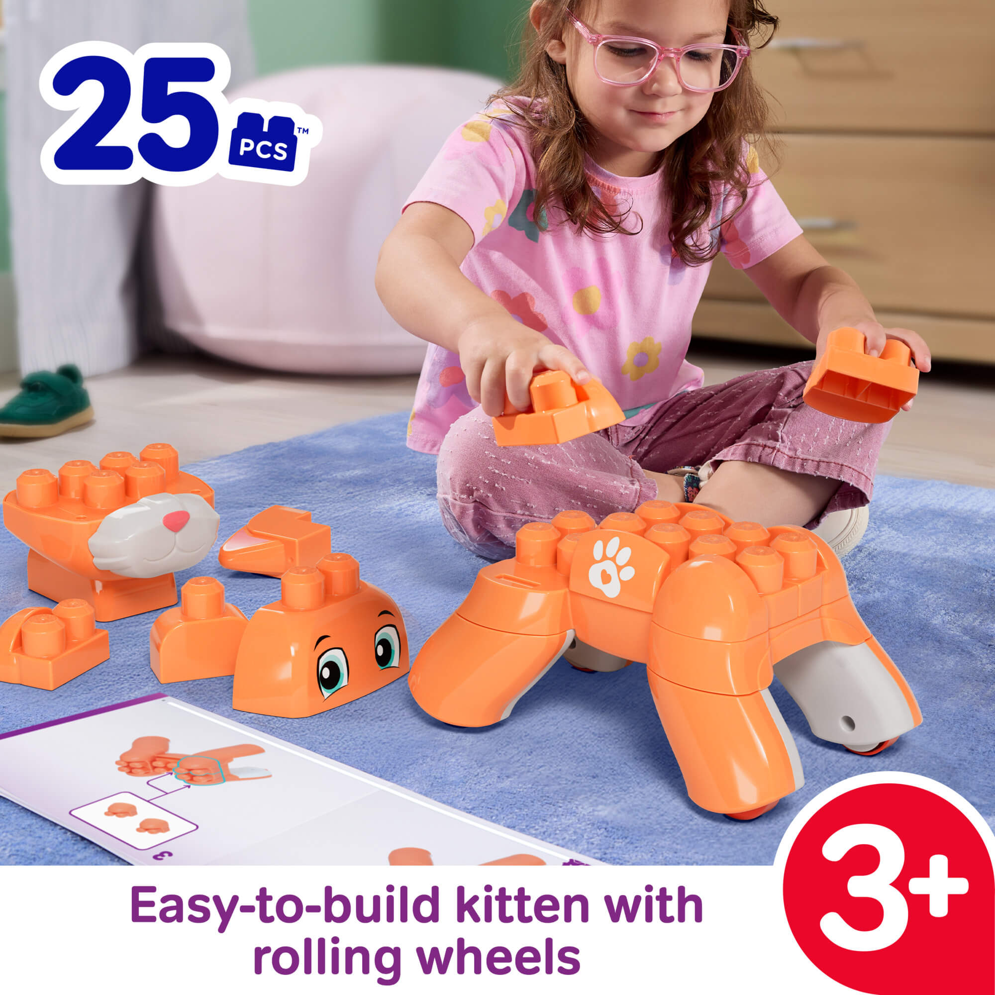 MEGA BLOKS ROLLING KITTEN 3 in 1 kačiuko konstruktorius (JMK86) - Image 3
