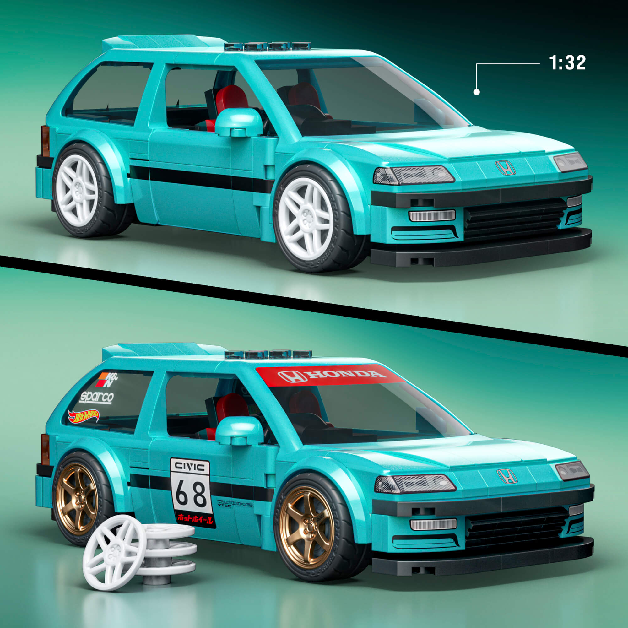 MATTEL BRICK SHOP HOT WHEELS Honda Custom 90 Civic EF konstruktorius (JHF62) - Image 5