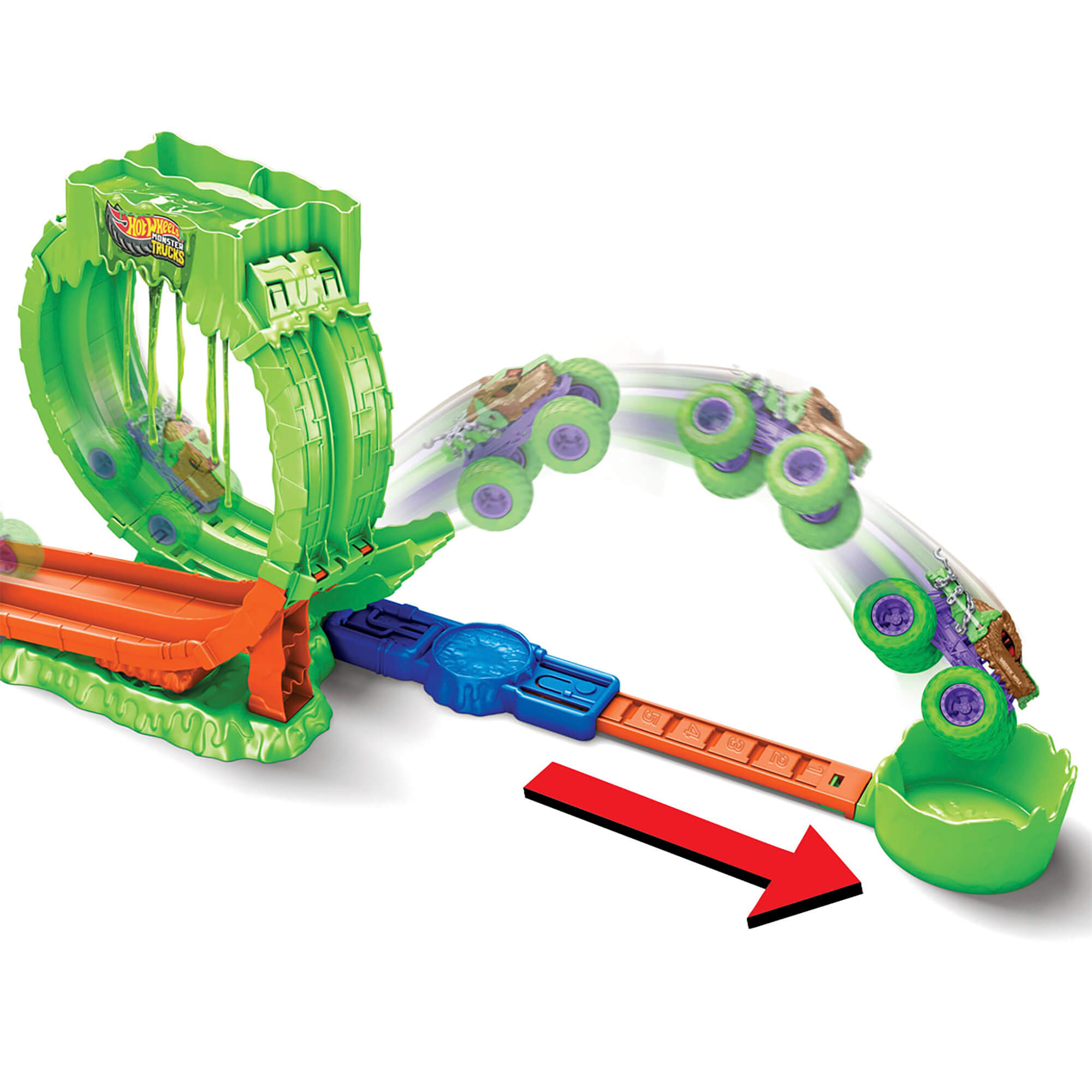 HOT WHEELS MONSTER TRUCKS MUTANT CHAOS triukų trasa su slaimu (JMK91) - Image 5